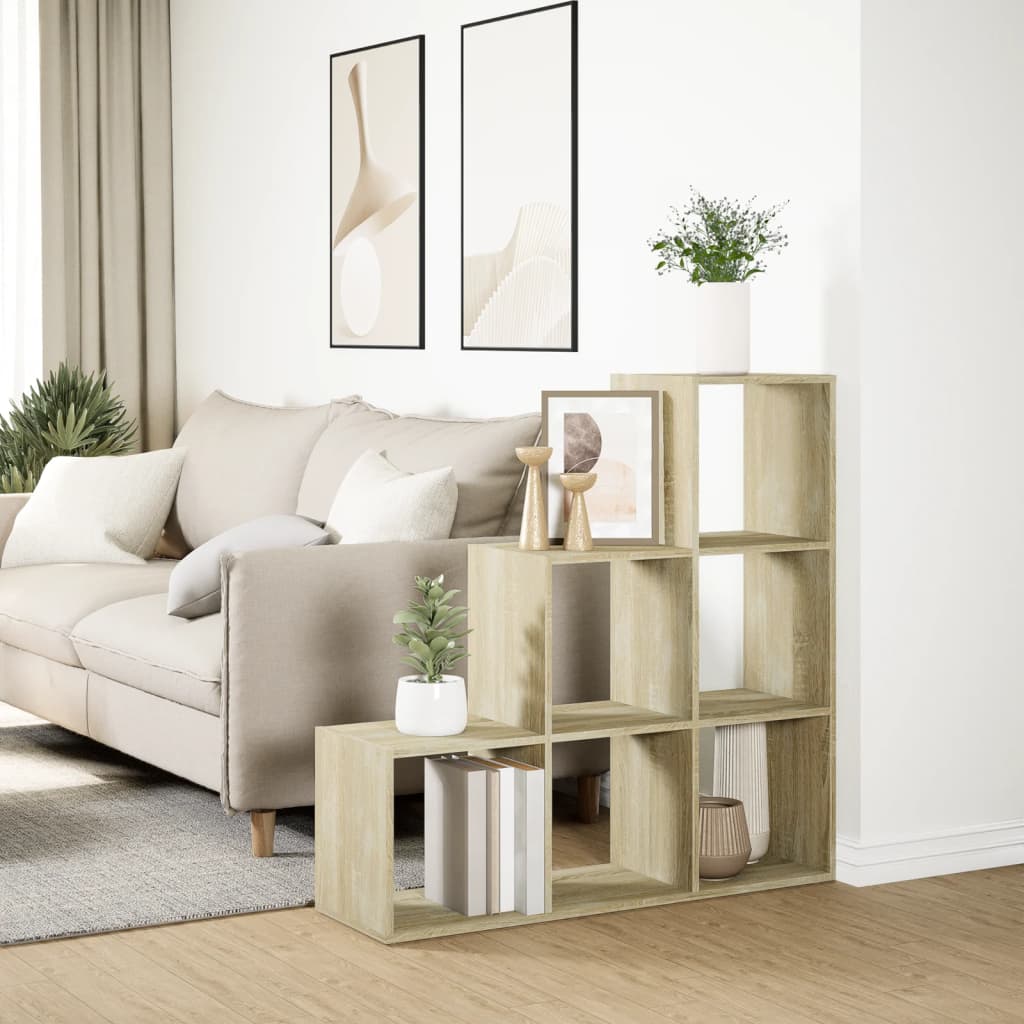 3 szintes sonoma tölgy fa térelválasztó könyvespolc 99x29x99 cm