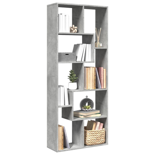 betonszürke szerelt fa elválasztó könyvespolc 67x25x161,5 cm