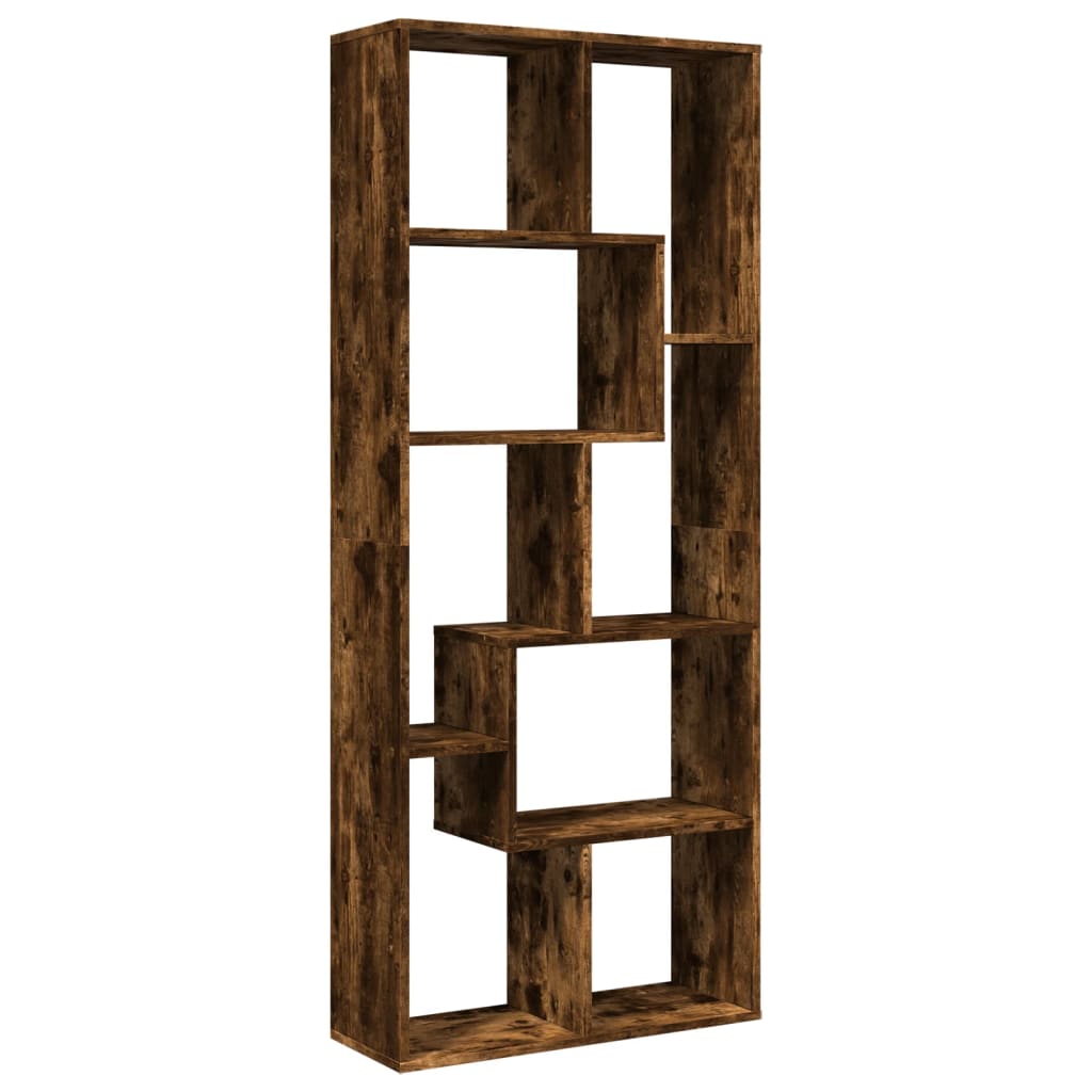 füstös tölgy szerelt fa elválasztó könyvespolc 67x25x161,5 cm
