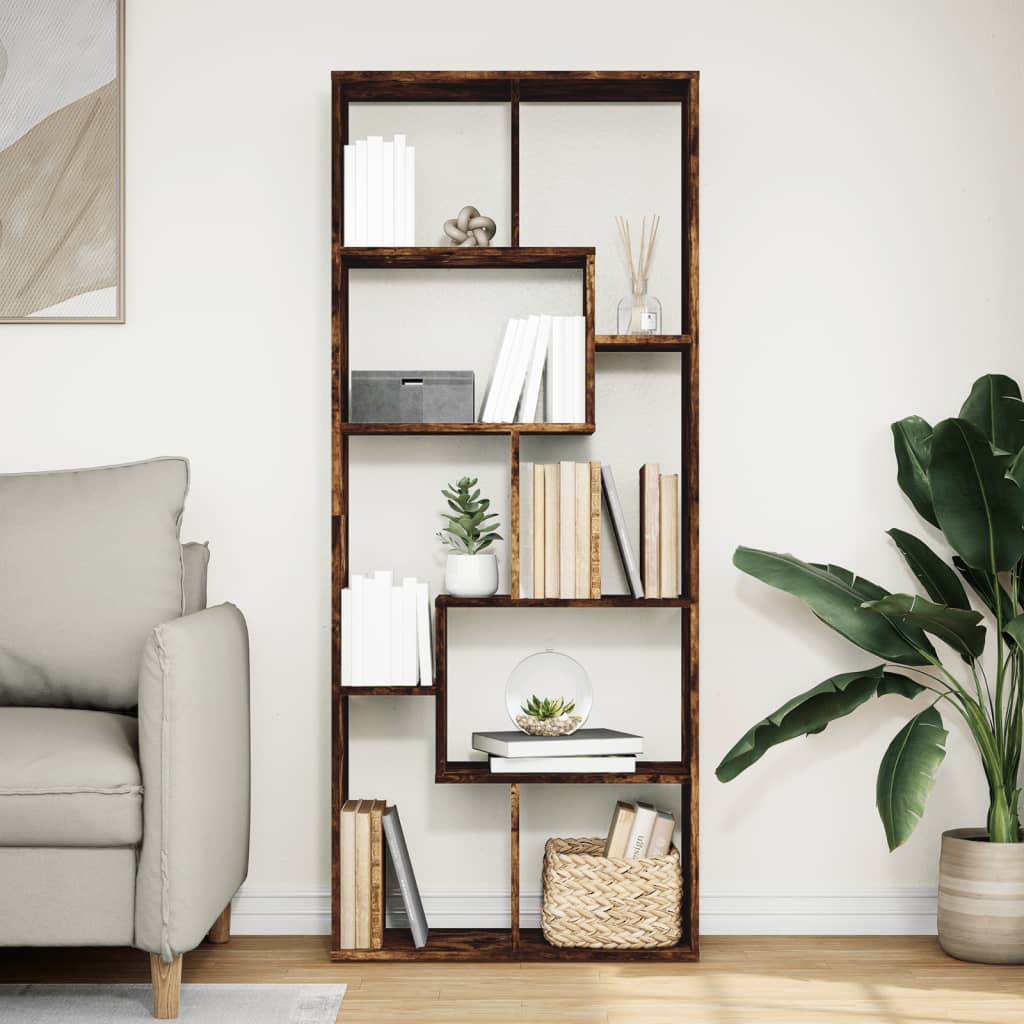 füstös tölgy szerelt fa elválasztó könyvespolc 67x25x161,5 cm
