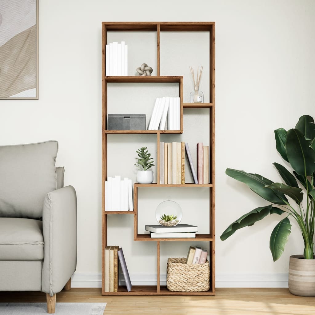 kézműves tölgy szerelt fa elválasztó könyvespolc 67x25x161,5 cm