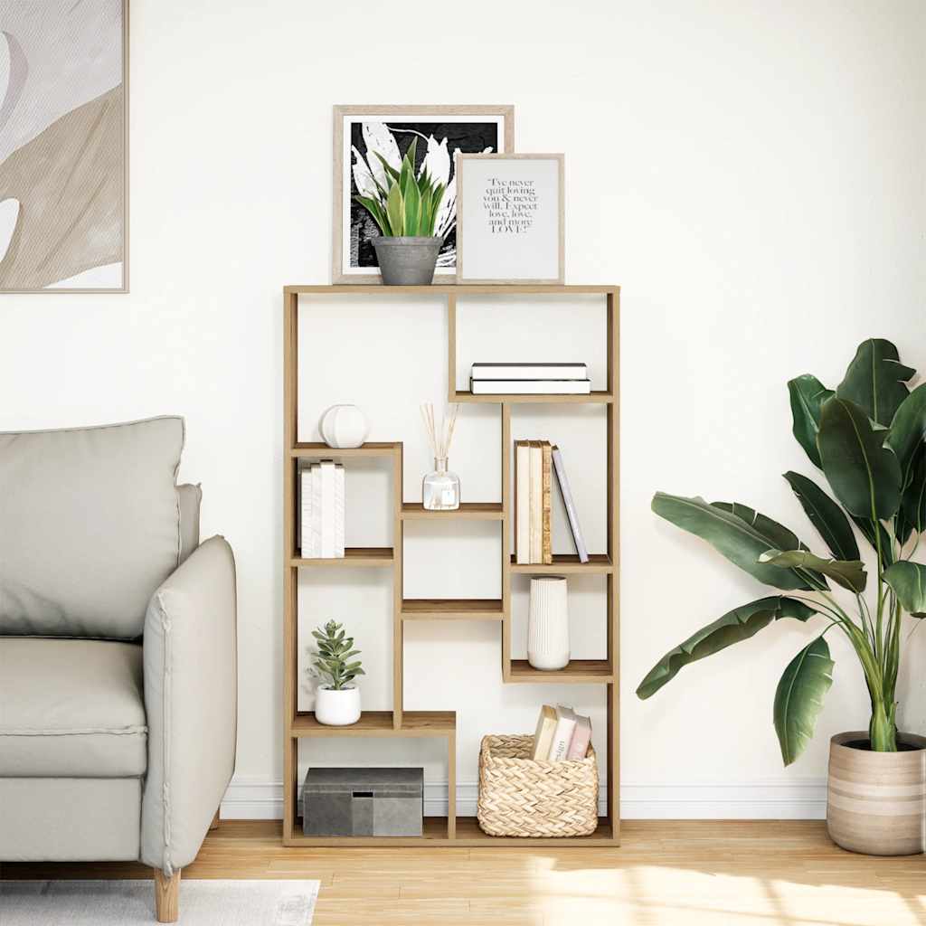 kézműves tölgy színű szerelt fa könyvespolc 72 x 20 x 120 cm