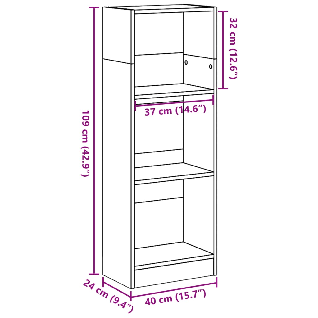 betonszürke szerelt fa könyvespolc 40 x 24 x 109 cm
