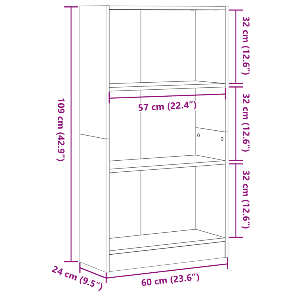 fekete szerelt fa könyvszekrény 60 x 24 x 109 cm