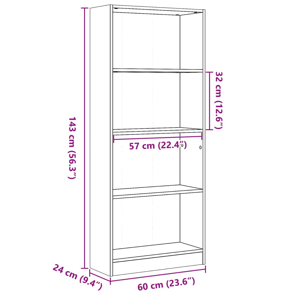 betonszürke szerelt fa könyvespolc 60 x 24 x 143 cm