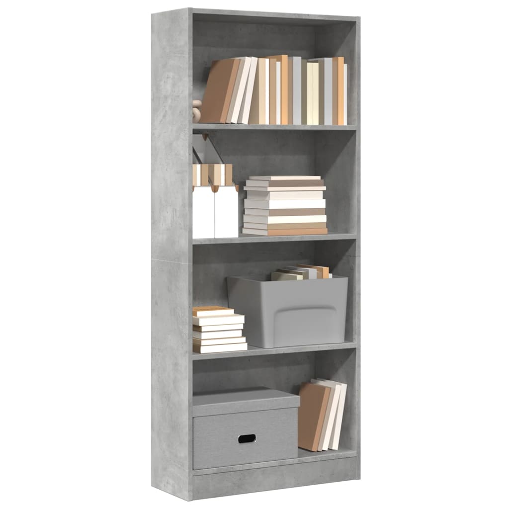 betonszürke szerelt fa könyvespolc 60 x 24 x 143 cm