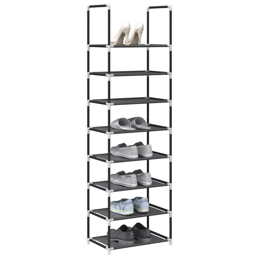 fekete nem szőtt szövetből cipőállvány 8 szintes 44x28x145 cm