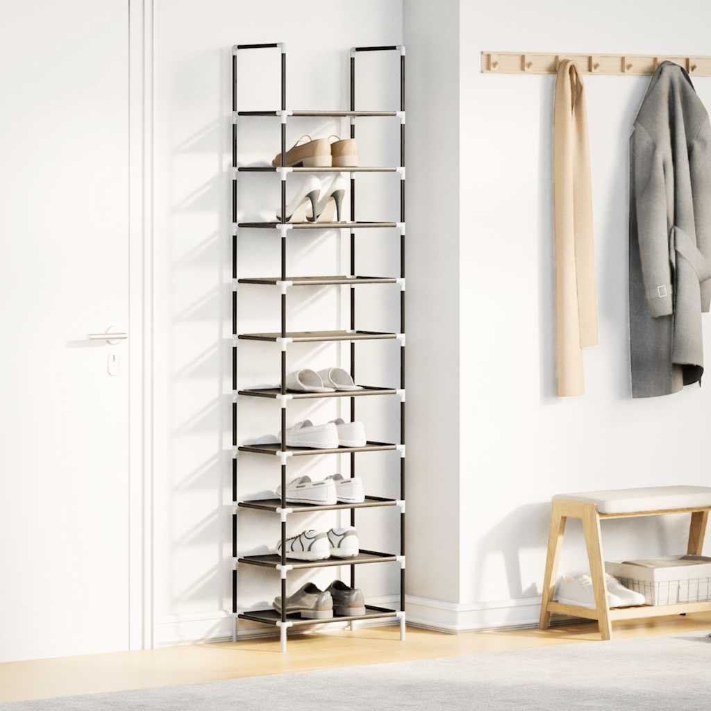 fekete nem szőtt szövetből cipőállvány 10 szintes 44x28x180 cm