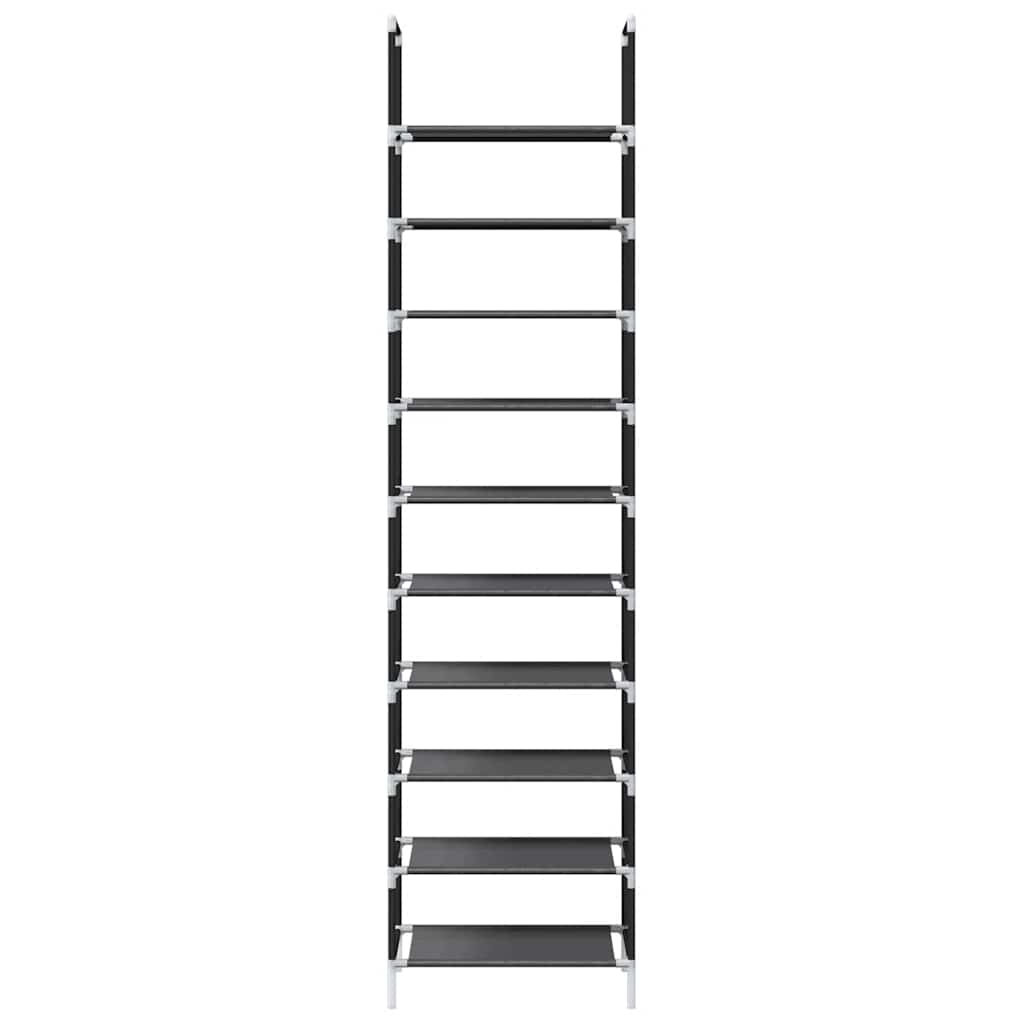 fekete nem szőtt szövetből cipőállvány 10 szintes 44x28x180 cm