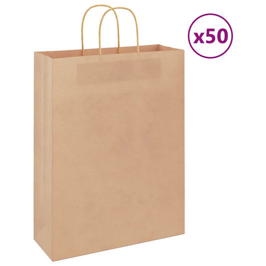 50 db barna papírzacskók fogantyúkkal 32x12x42 cm