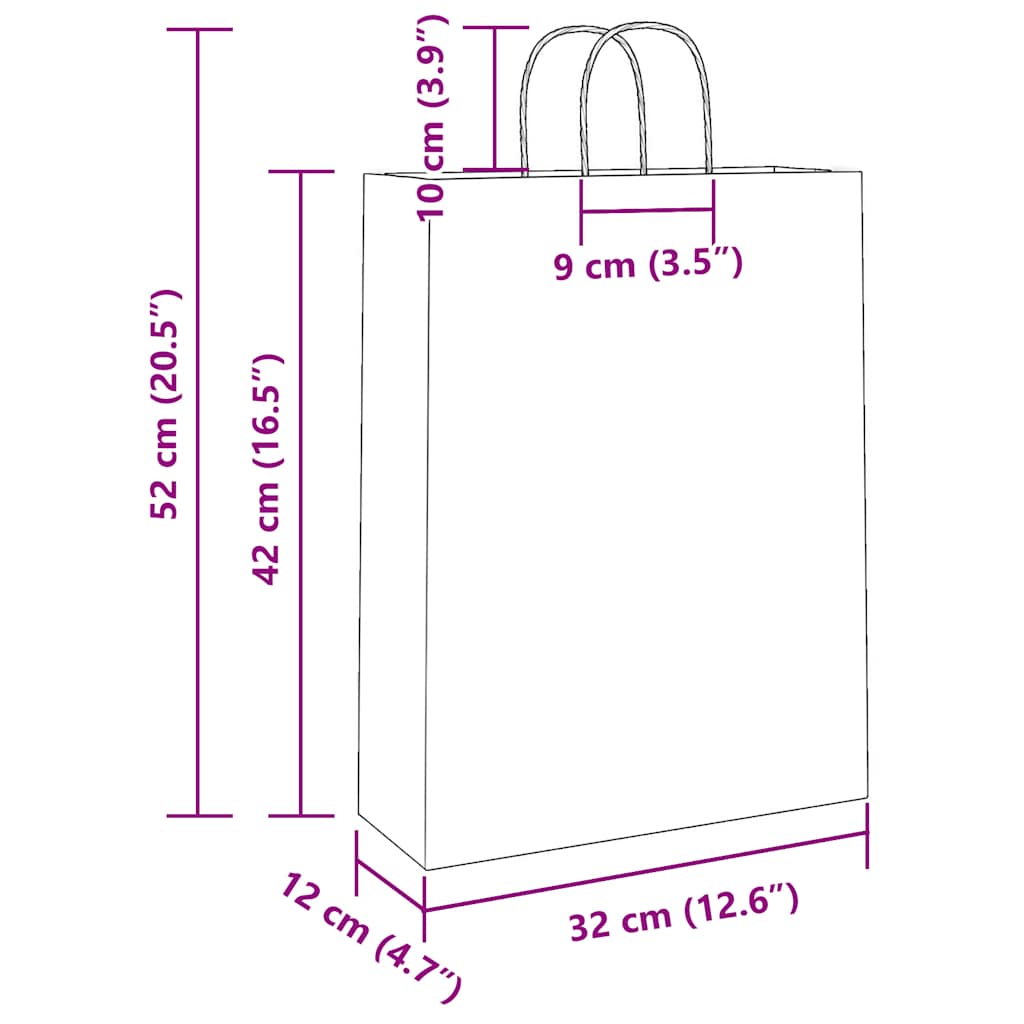 50 db barna papírzacskók fogantyúkkal 32x12x42 cm