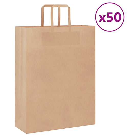 50 db barna papírzacskók fogantyúkkal 32x12x42 cm