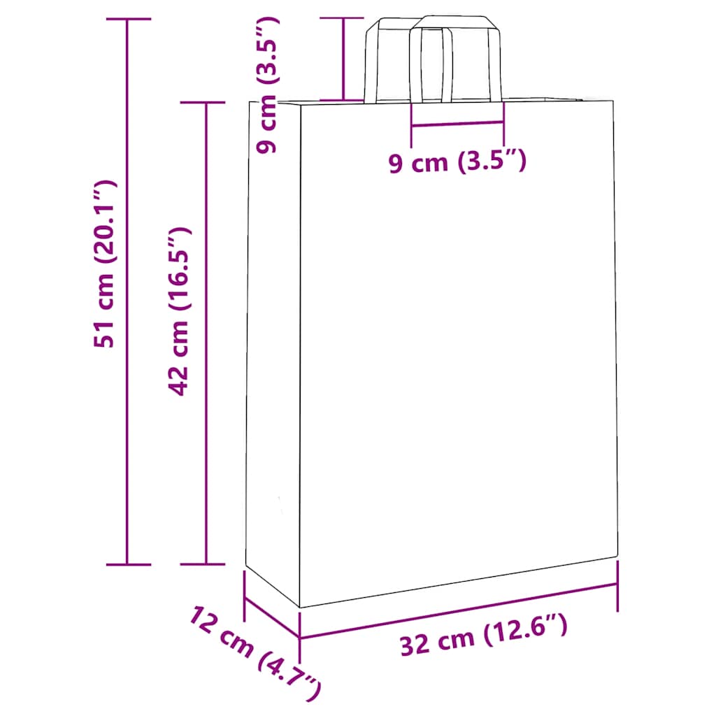 50 db barna papírzacskók fogantyúkkal 32x12x42 cm