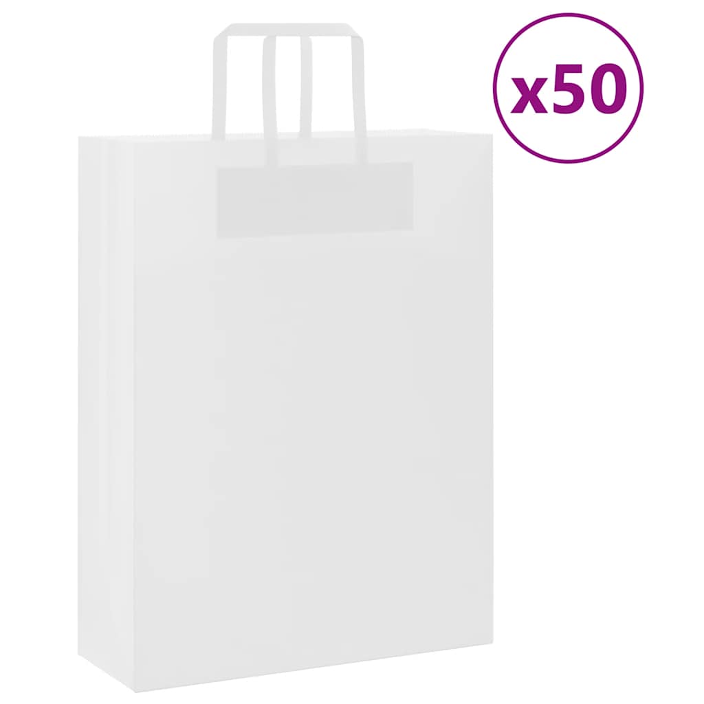 50 db fehér papírzacskók fogantyúkkal 32x12x42 cm