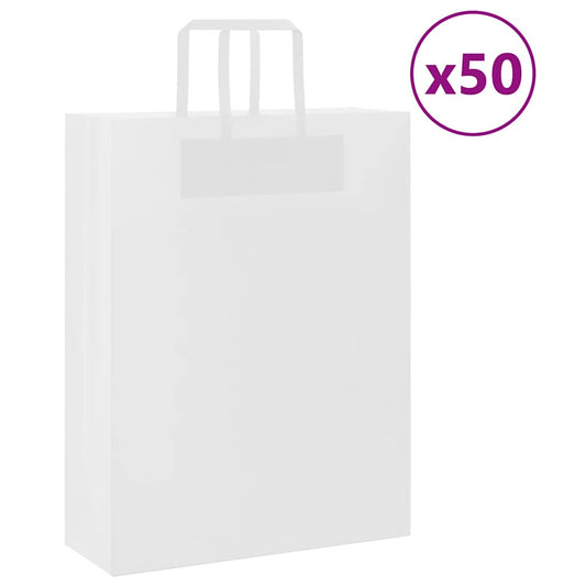 50 db fehér papírzacskók fogantyúkkal 32x12x42 cm
