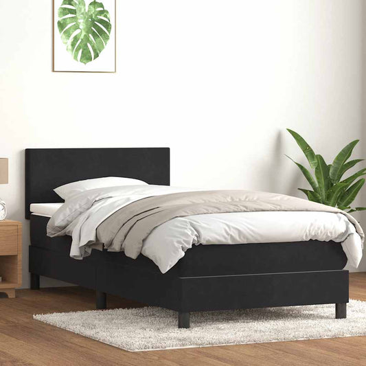 fekete bársony rugós ágy matraccal 80x210 cm