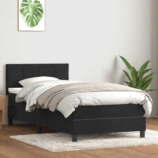 fekete bársony rugós ágy matraccal 80x210 cm
