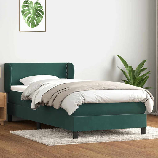 sötétzöld bársony rugós ágy matraccal 80x220 cm