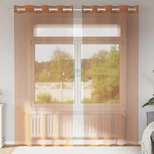2 db terrakotta színű voile fátyolfüggönyök rojtokkal