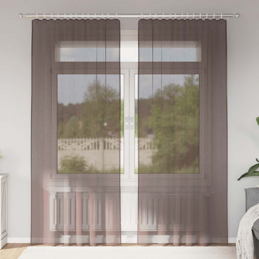 2 db barna fátyolfüggönyök fülecske tetejével 140x260 cm