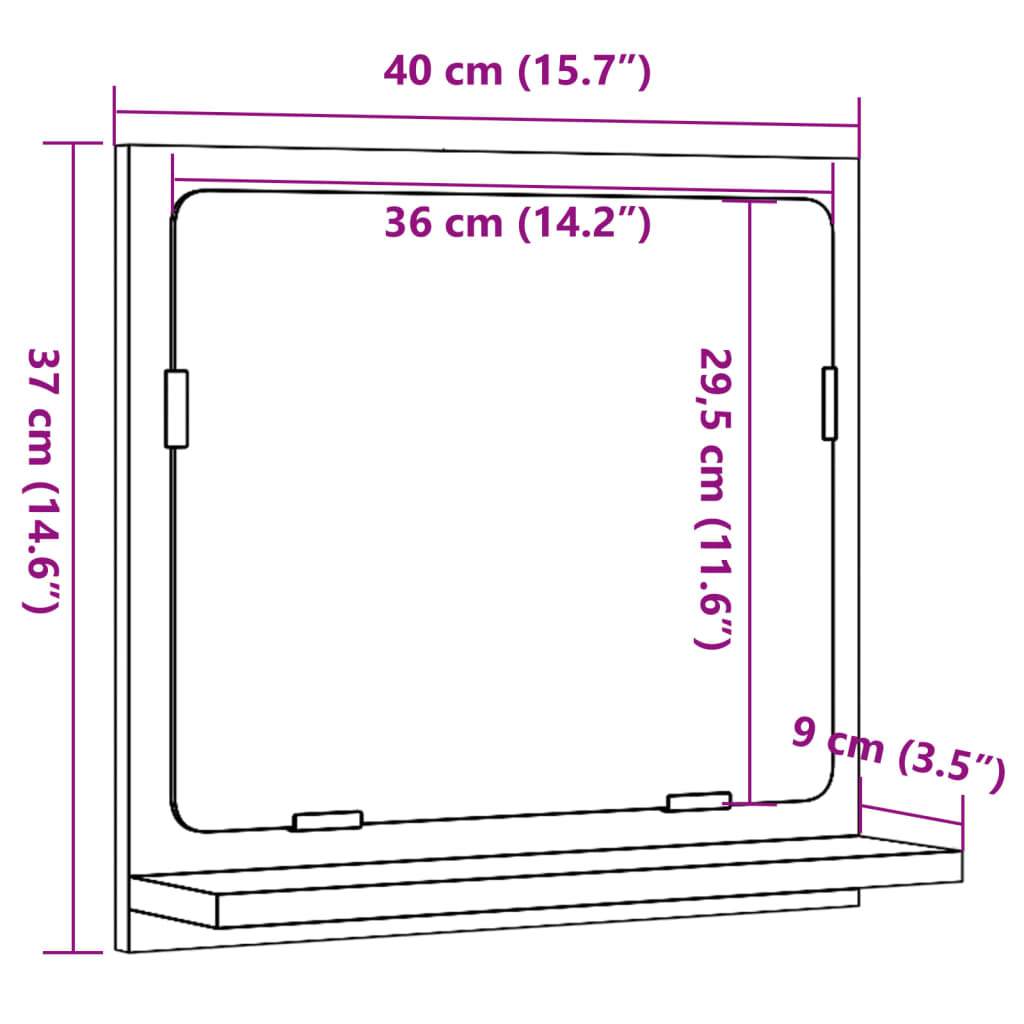 antik fa színű szerelt fa tükrös fürdőszobaszekrény 40x11x37 cm