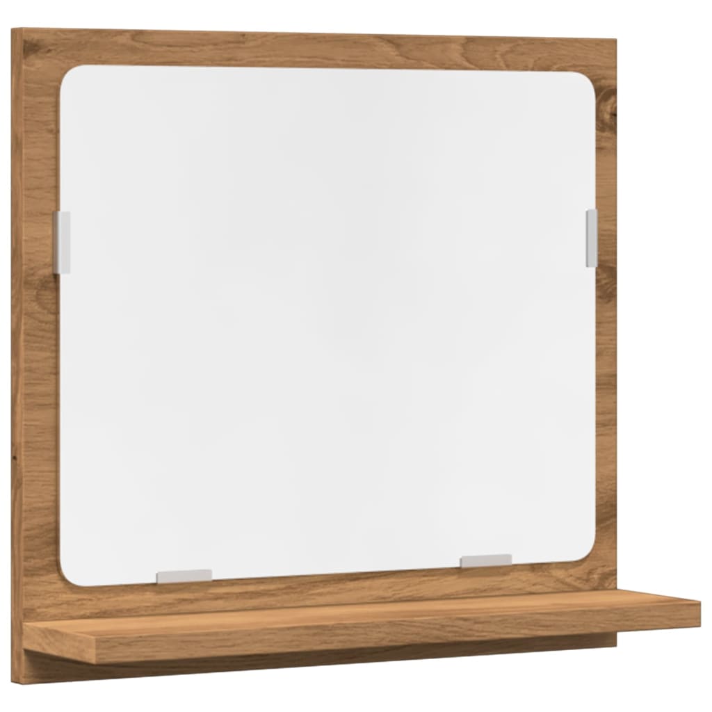 kézműves tölgy szerelt fa tükrös fürdőszobaszekrény 40x11x37 cm