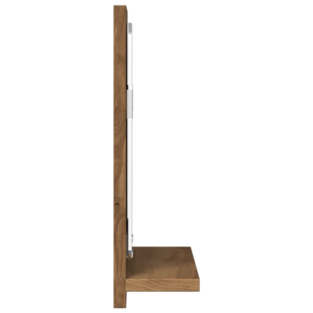 kézműves tölgy szerelt fa tükrös fürdőszobaszekrény 40x11x37 cm