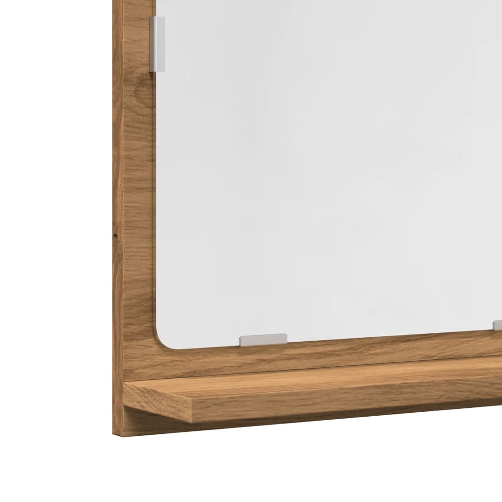 kézműves tölgy szerelt fa tükrös fürdőszobaszekrény 40x11x37 cm