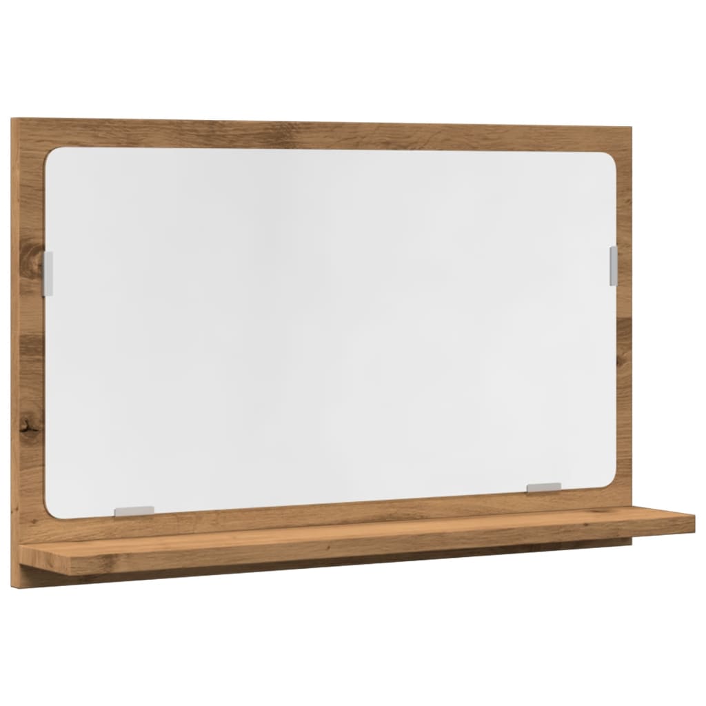kézműves tölgy szerelt fa tükrös fürdőszobaszekrény 60x11x37 cm
