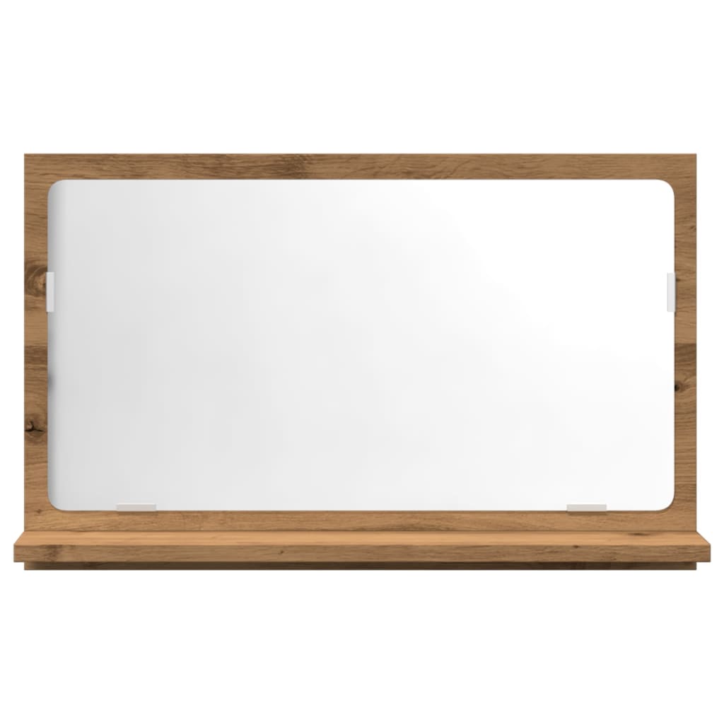 kézműves tölgy szerelt fa tükrös fürdőszobaszekrény 60x11x37 cm