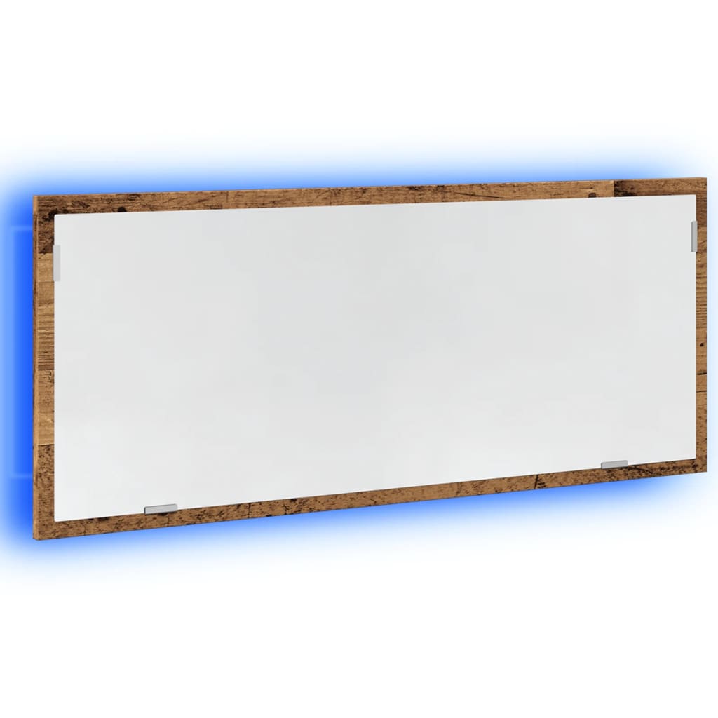 antik fa színű szerelt fa LED-es fürdőszobatükör 100x8,5x37 cm