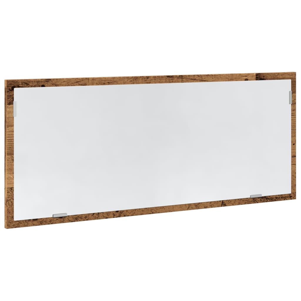 antik fa színű szerelt fa LED-es fürdőszobatükör 100x8,5x37 cm