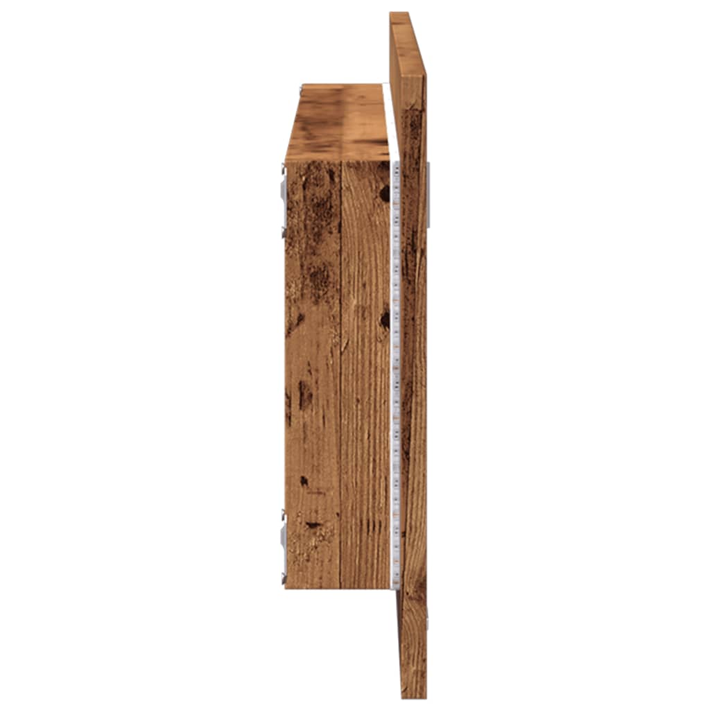 antik fa színű szerelt fa LED-es fürdőszobatükör 100x8,5x37 cm
