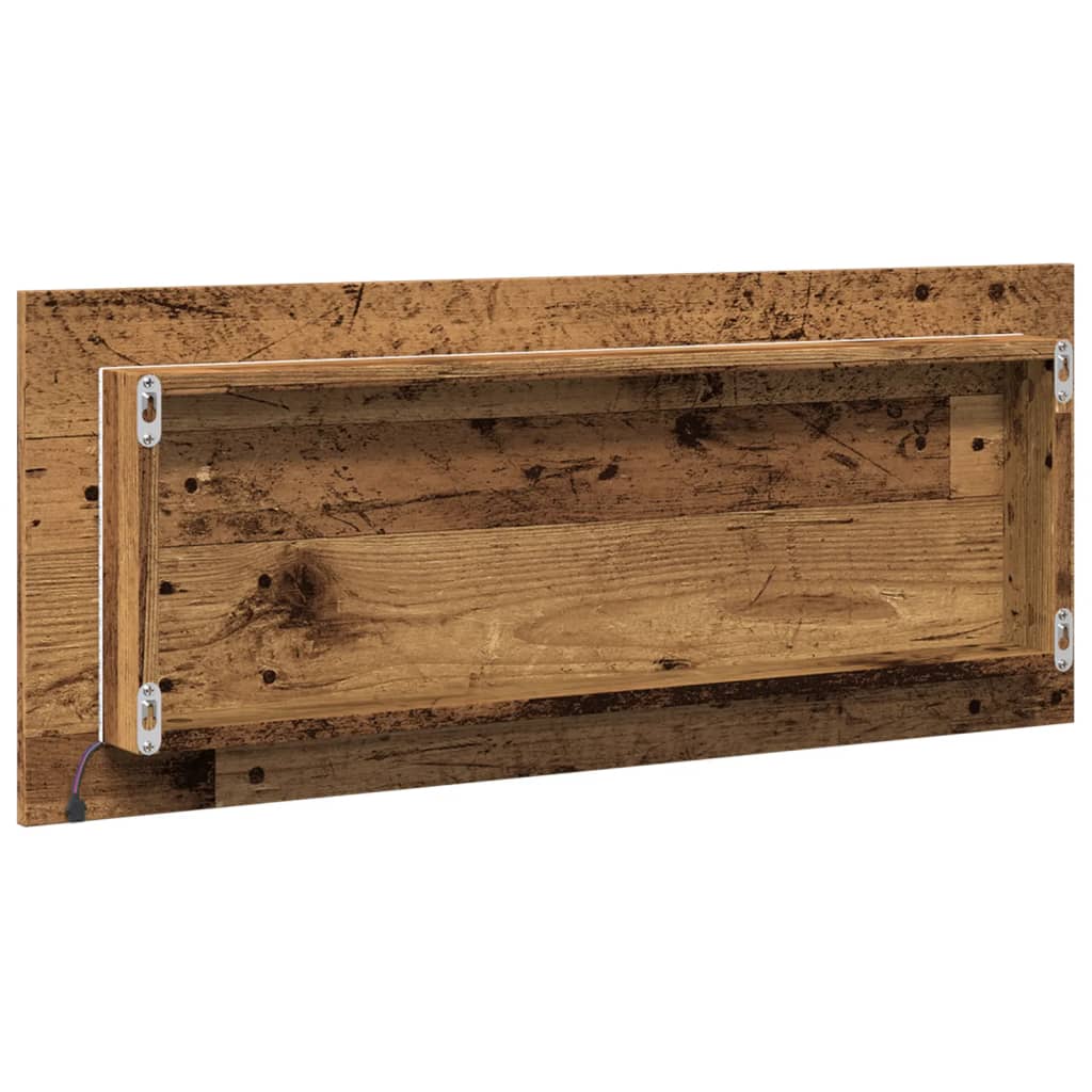 antik fa színű szerelt fa LED-es fürdőszobatükör 100x8,5x37 cm