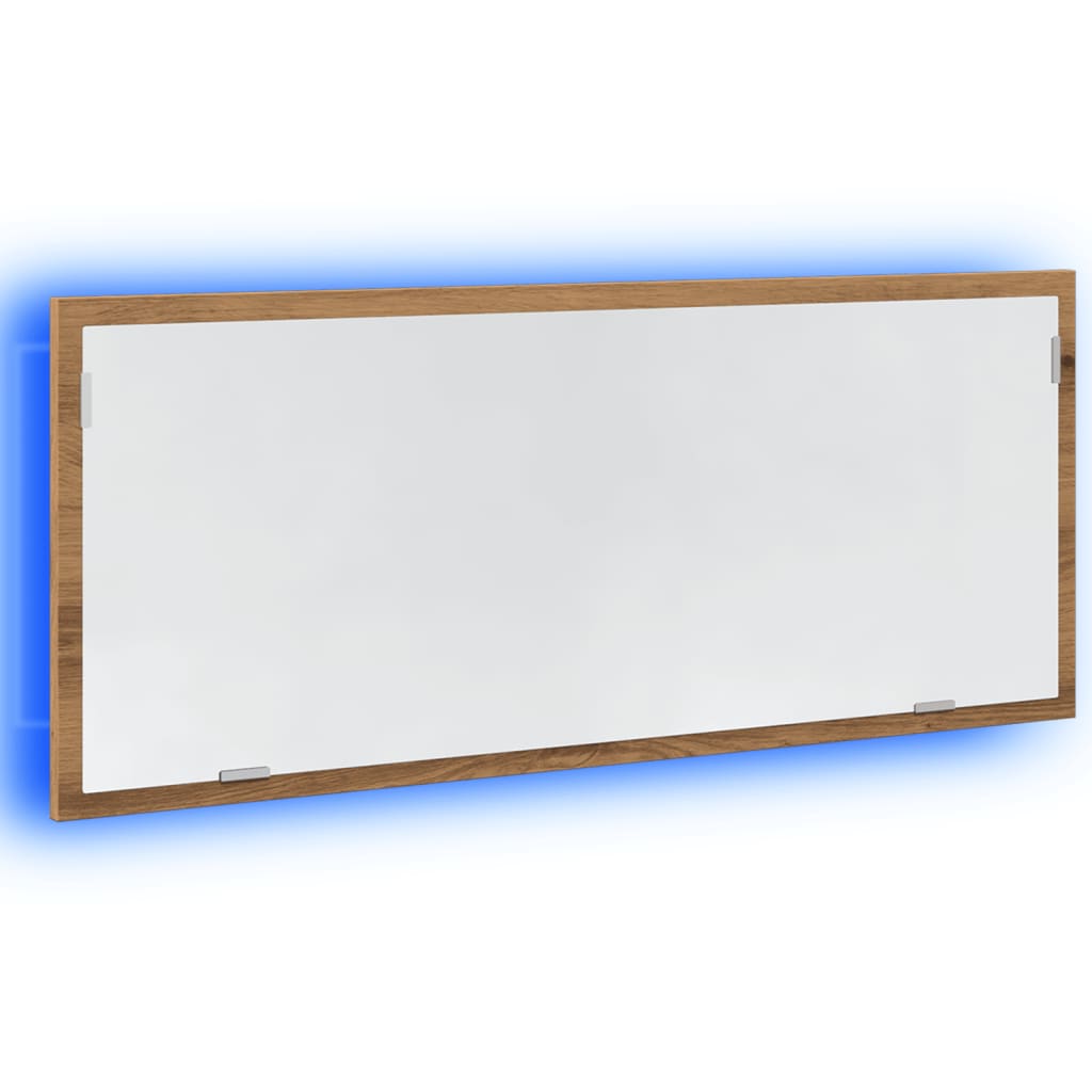 kézműves tölgy szerelt fa LED-es fürdőszobatükör 100x8,5x37 cm