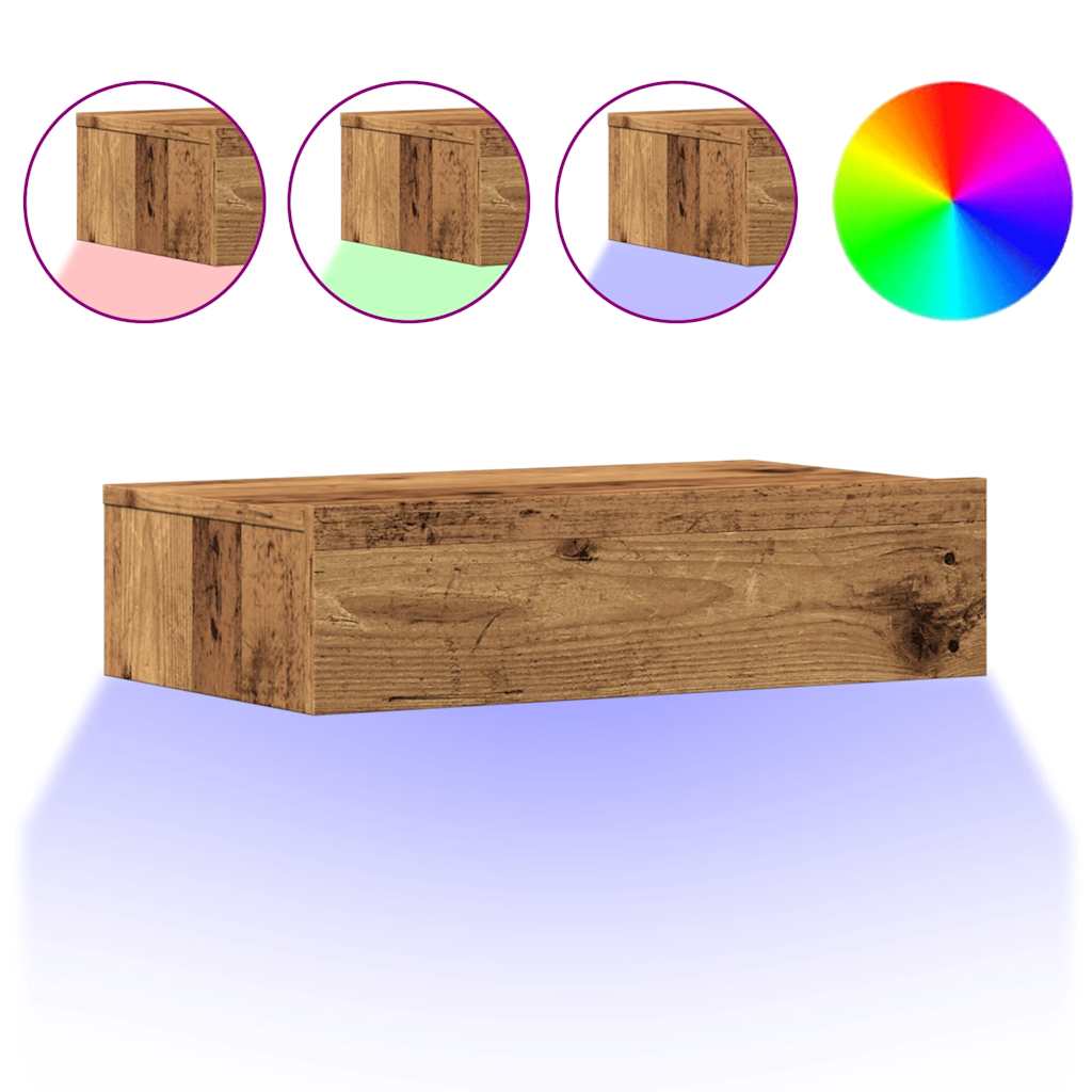 antik fa színű TV-szekrény LED-lámpákkal 60x35x15,5 cm
