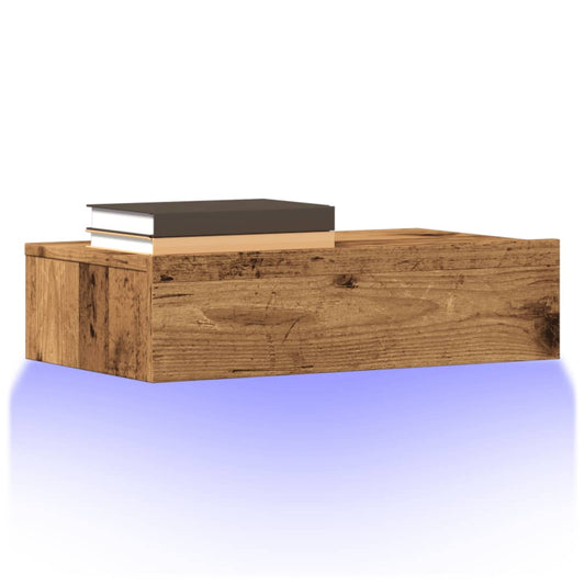 antik fa színű TV-szekrény LED-lámpákkal 60x35x15,5 cm