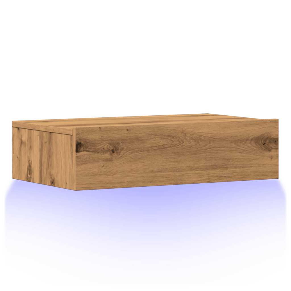 kézműves tölgy színű TV-szekrény LED-lámpákkal 60x35x15,5 cm