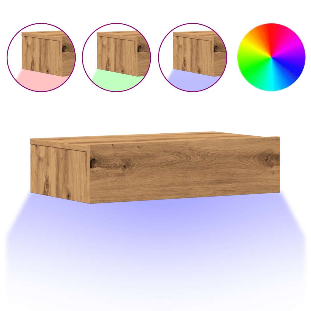 2 db kézműves tölgyszínű TV-szekrény LED-lámpákkal 60x35x15,5cm