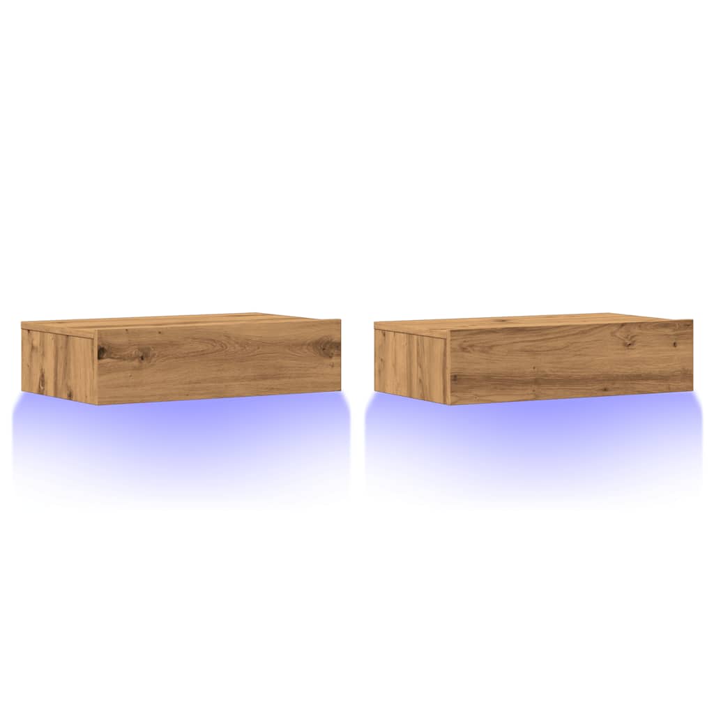 2 db kézműves tölgyszínű TV-szekrény LED-lámpákkal 60x35x15,5cm