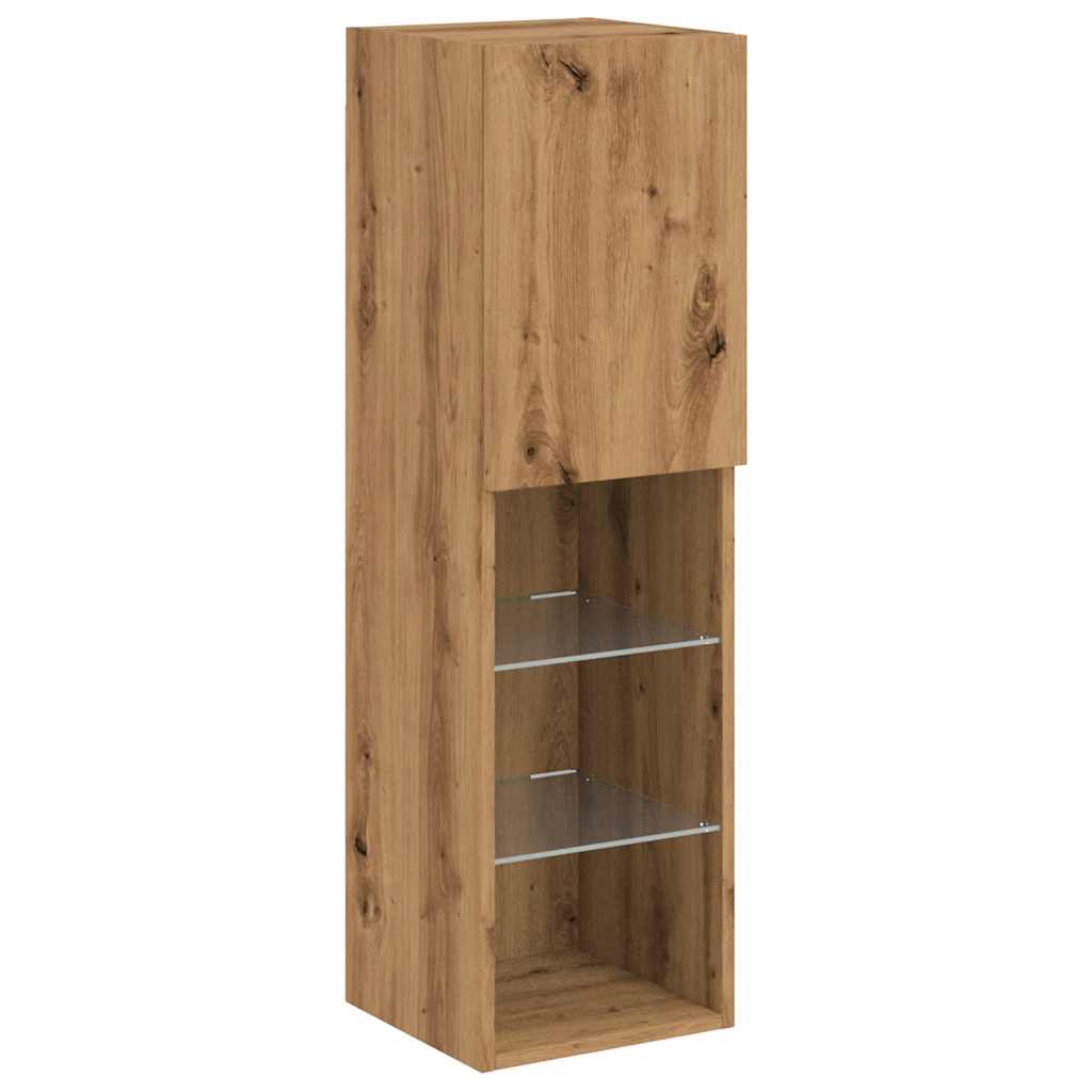 2 db kézműves tölgy TV-szekrény LED-lámpákkal 30,5x30x102 cm