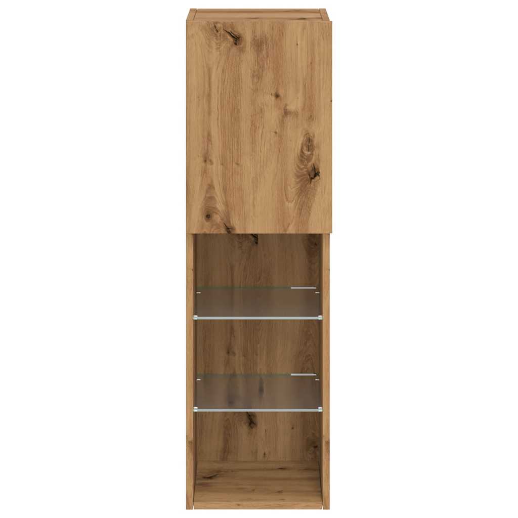 2 db kézműves tölgy TV-szekrény LED-lámpákkal 30,5x30x102 cm