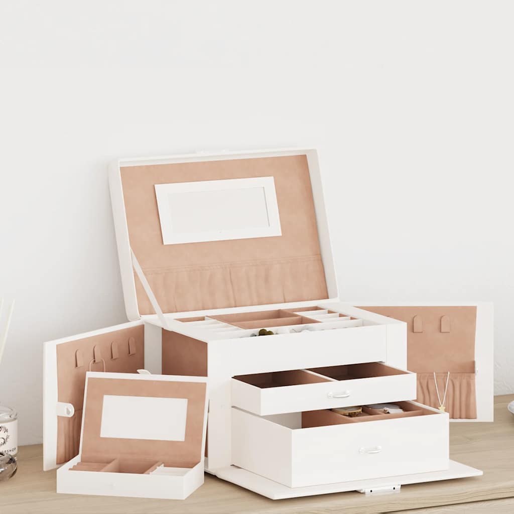 ékszerdoboz 3 rétegű tükörrel zárható fehér 26x18x17,5 cm