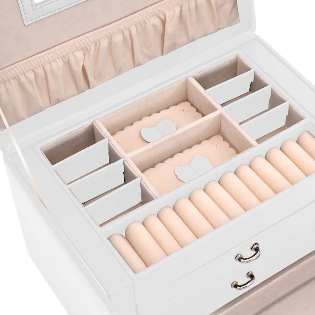 ékszerdoboz 3 rétegű tükörrel zárható fehér 26x18x17,5 cm