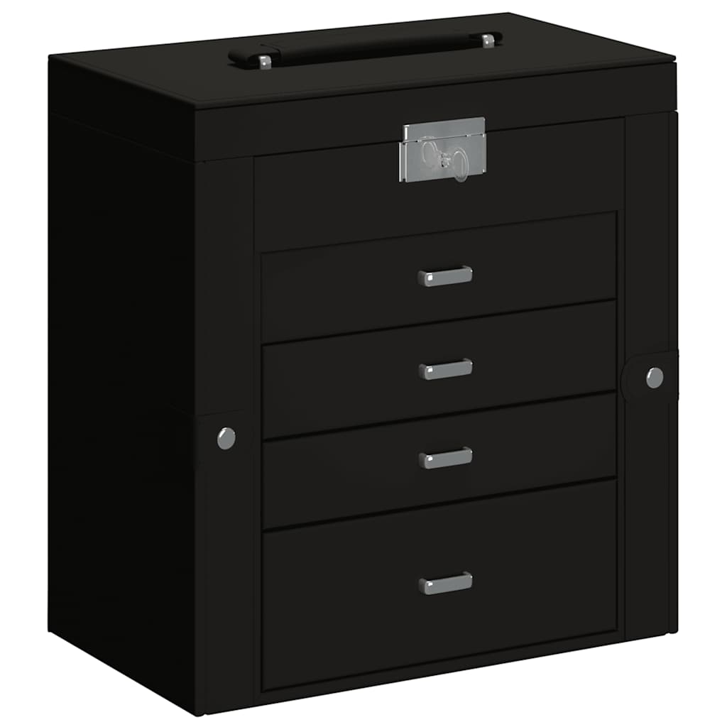 ékszerdoboz 5 rétegű tükörrel zárható fekete színű