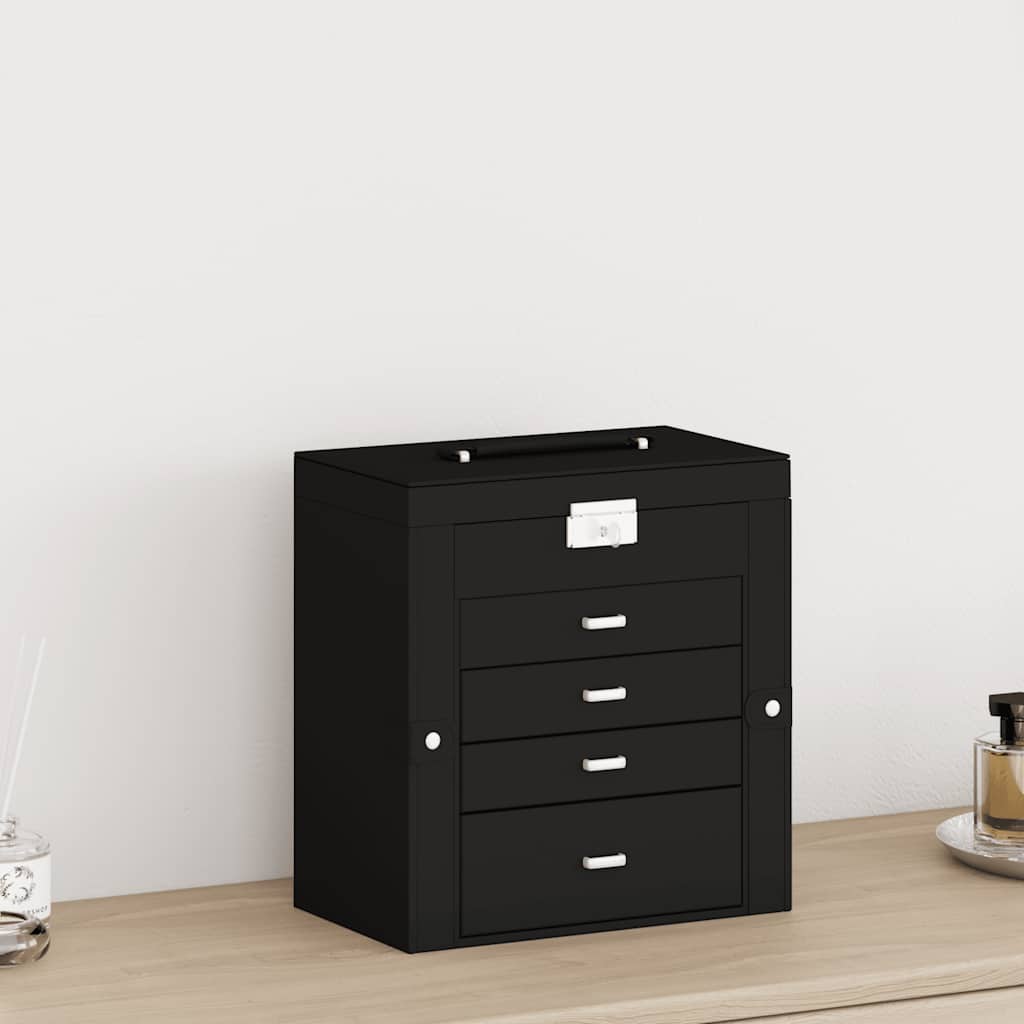 ékszerdoboz 5 rétegű tükörrel zárható fekete színű