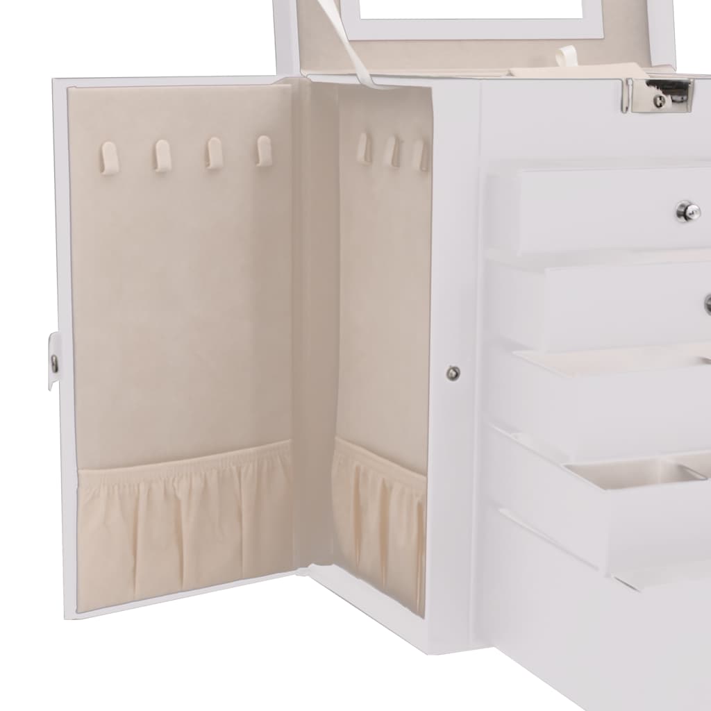 ékszerdoboz 6 rétegű tükörrel zárható fehér színű