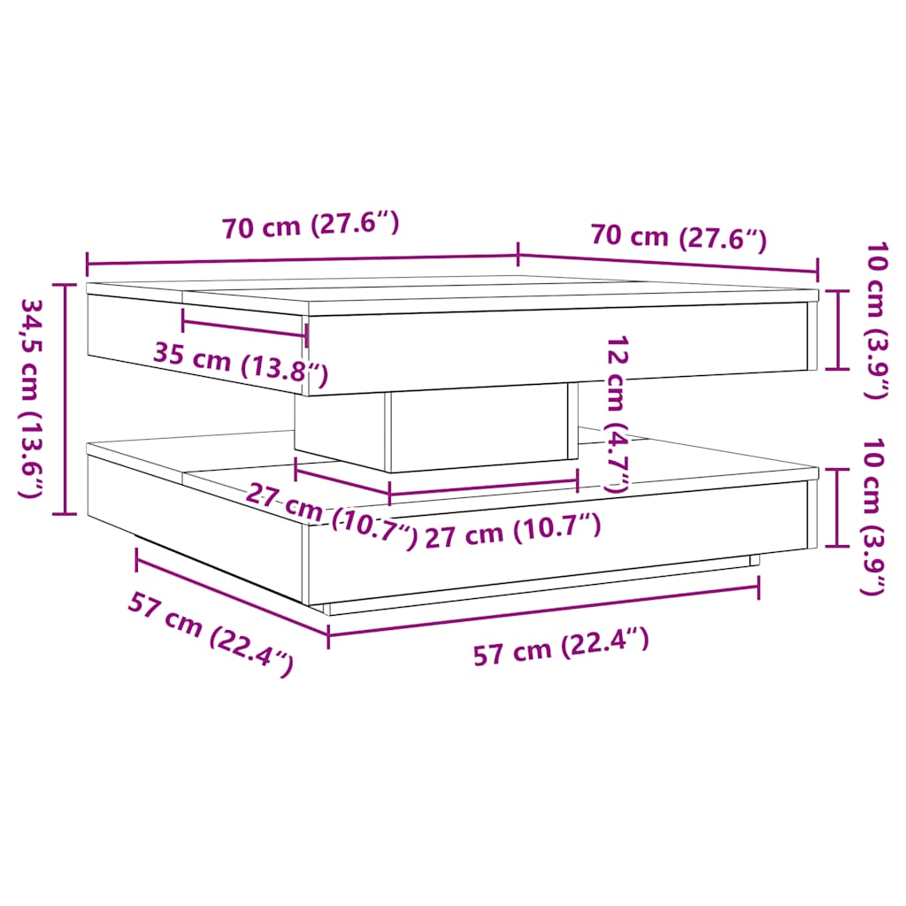 szürke sonoma dohányzóasztal 360 fokban forgatható 70x70x34,5cm