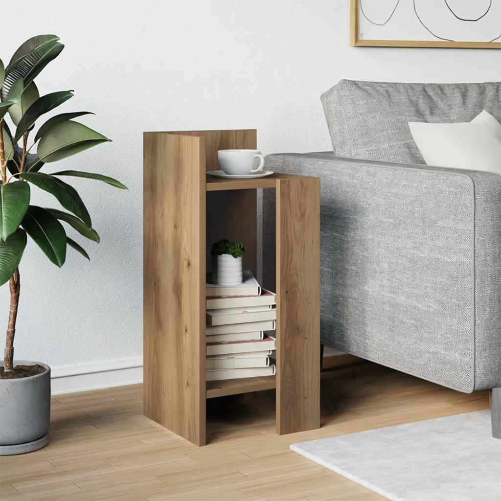 kézműves tölgyszínű kisasztal polccal 25,5 x 27 x 60 cm