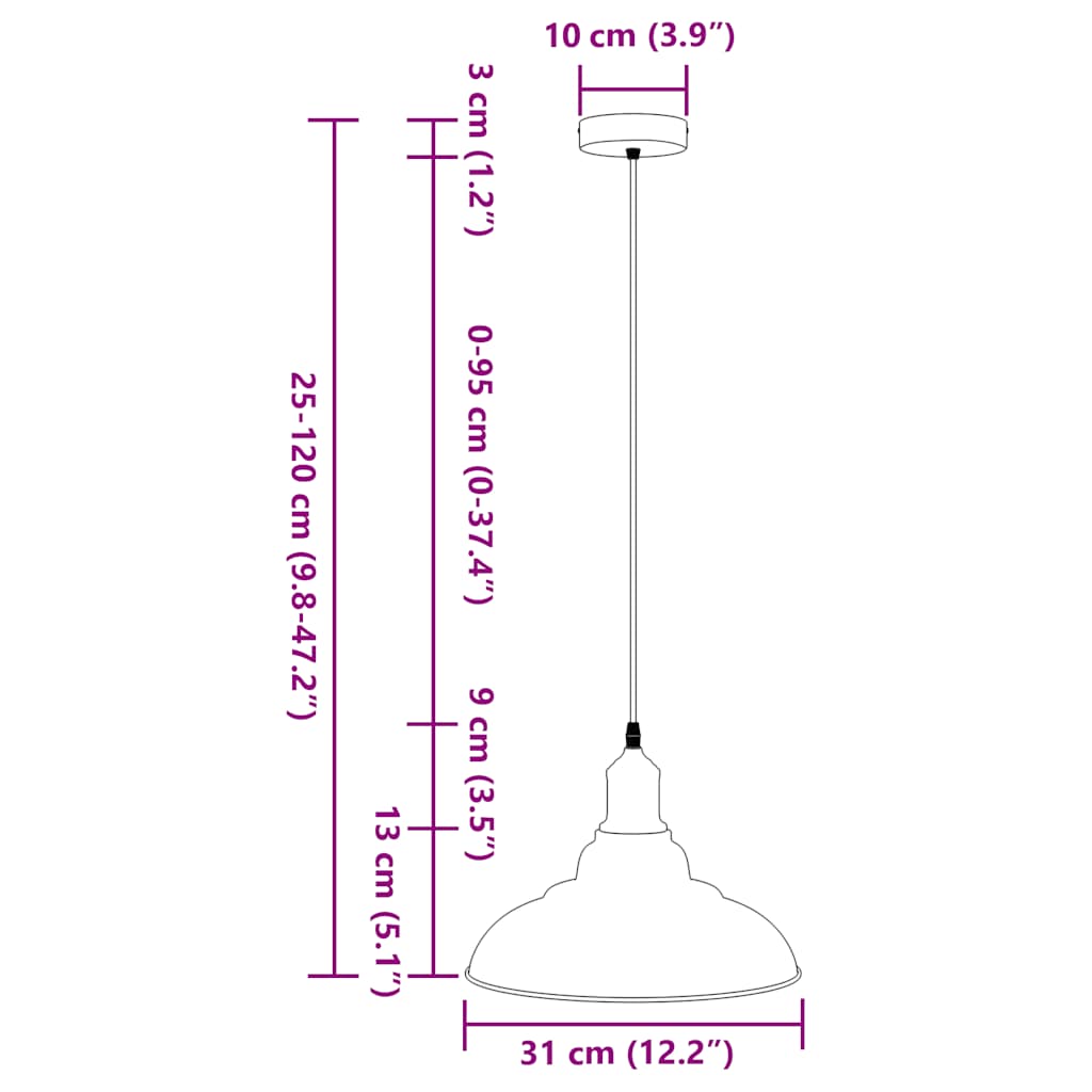függőlámpa magassága állítható E27 fényes sötétkék Ø 31 cm fém